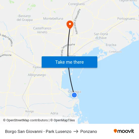 Borgo San Giovanni - Park Lusenzo to Ponzano map