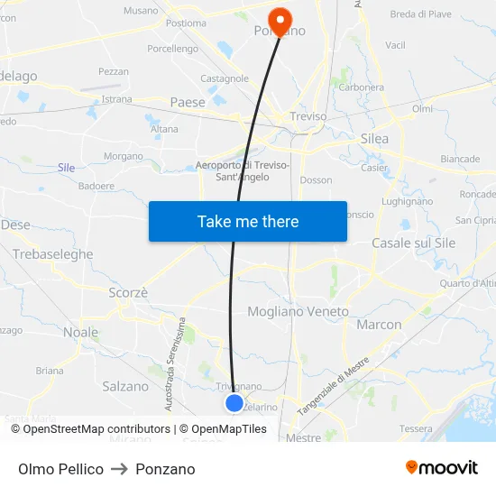 Olmo Pellico to Ponzano map