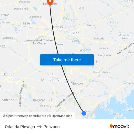 Orlanda Piovega to Ponzano map