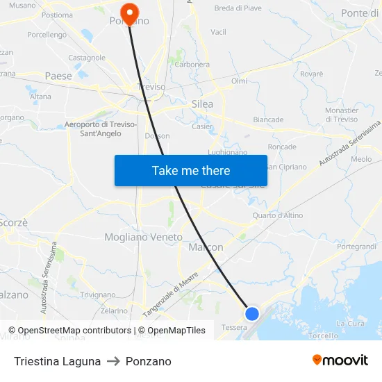 Triestina Lagoon to Ponzano map