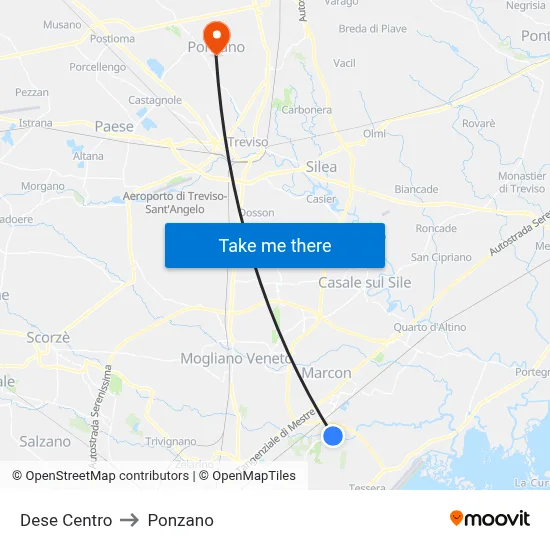 Dese Center to Ponzano map
