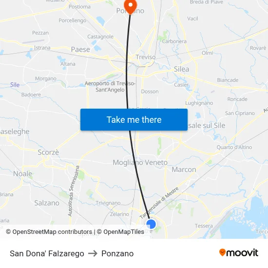 San Dona Falzarego to Ponzano map