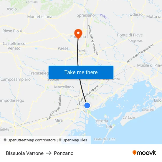 Bissuola Varrone to Ponzano map