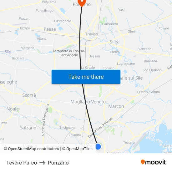 Tevere Park to Ponzano map