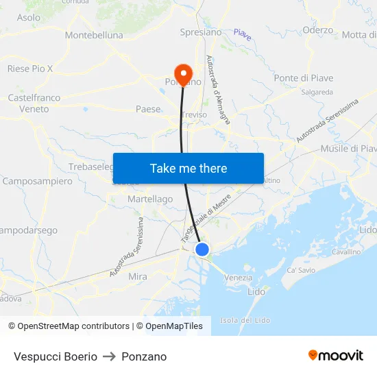Vespucci Boerio to Ponzano map