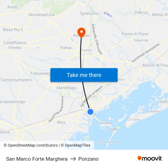 San Marco Forte Marghera to Ponzano map