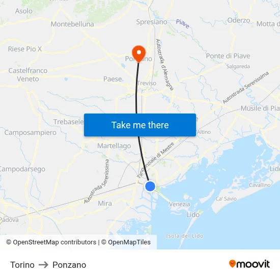 Turin to Ponzano map