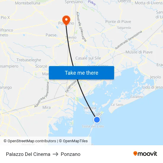 Cinema Palace to Ponzano map