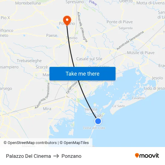 Cinema Palace to Ponzano map
