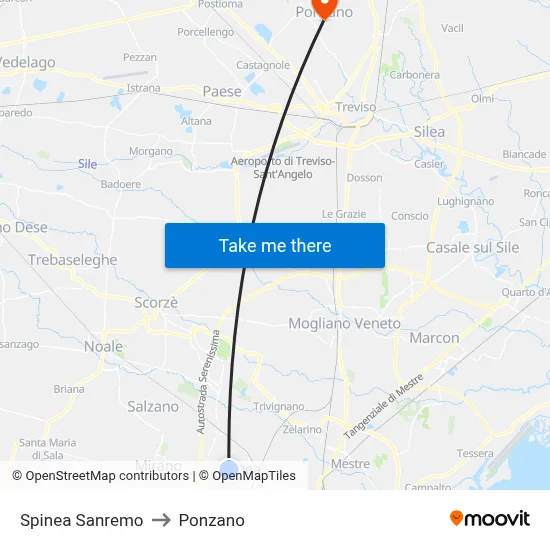 Spinea Sanremo to Ponzano map