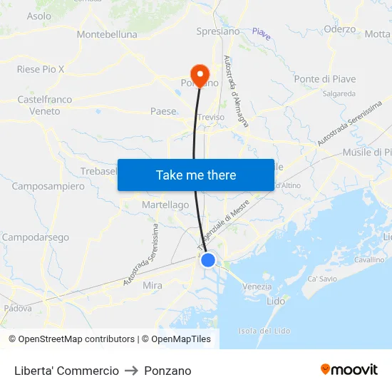 Liberty Commerce to Ponzano map