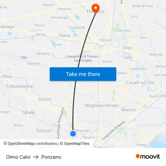 Olmo Calvi to Ponzano map