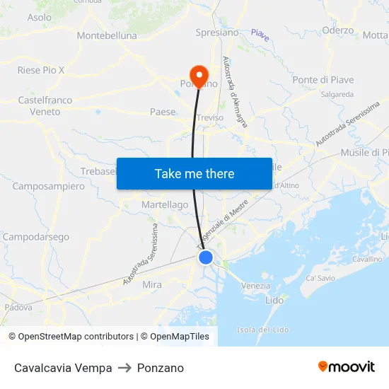 Vempa Overpass to Ponzano map