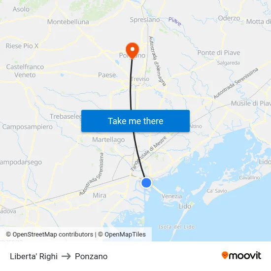 Liberty Righi to Ponzano map