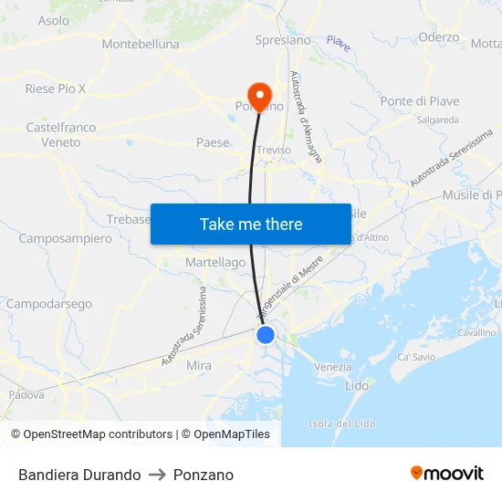 Bandiera Durando to Ponzano map