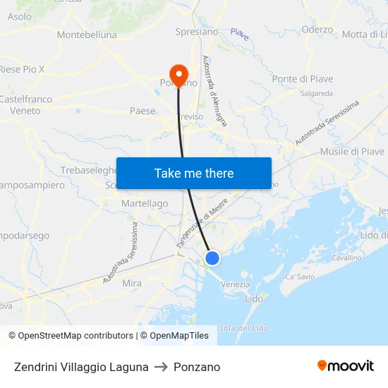 Zendrini Lagoon Village to Ponzano map