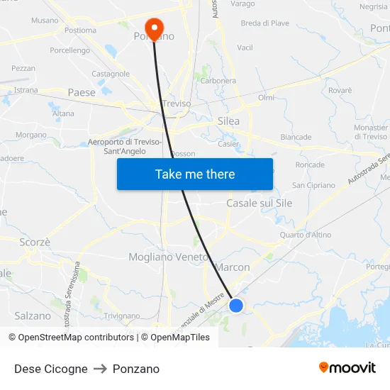 Dese Storks to Ponzano map