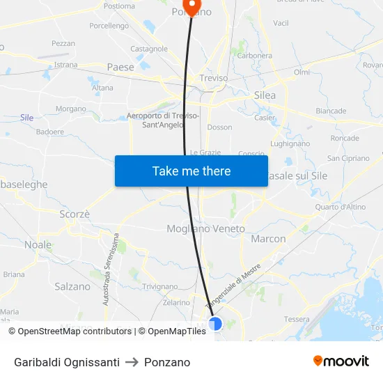 Garibaldi Ognissanti to Ponzano map
