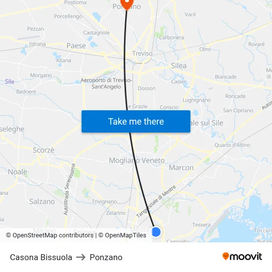 Casona Bissuola to Ponzano map