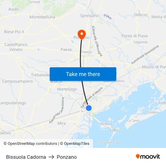 Bissuola Cadorna to Ponzano map