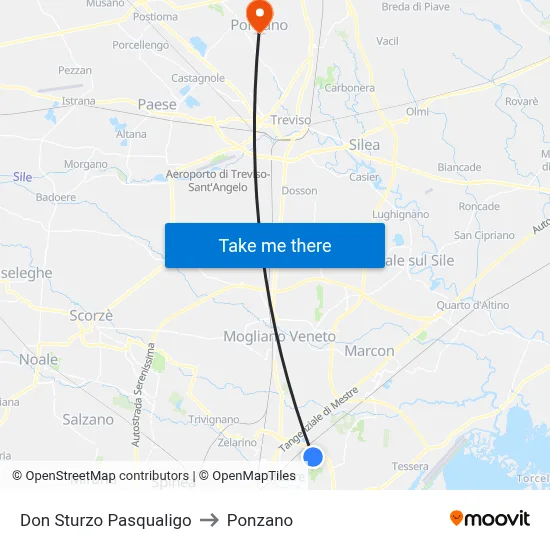 Don Sturzo Pasqualigo to Ponzano map