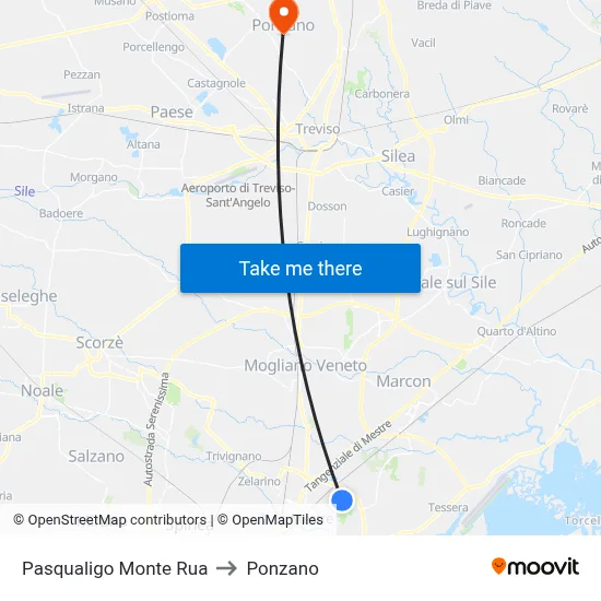 Pasqualigo Monte Rua to Ponzano map