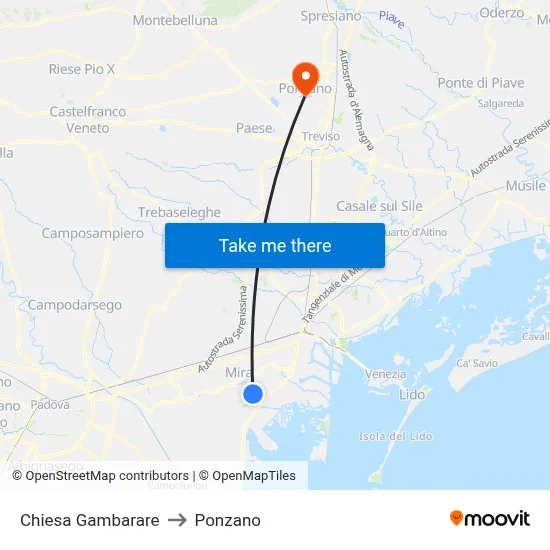 Gambarare Church to Ponzano map
