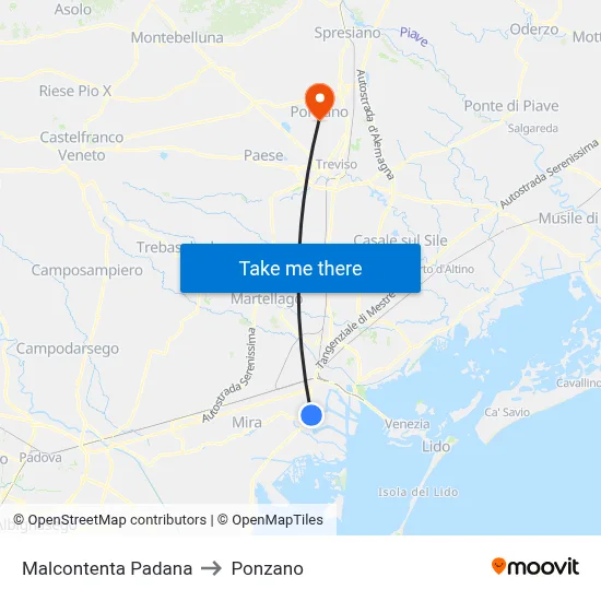 Malcontenta Padana to Ponzano map