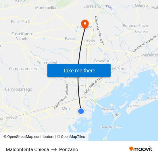 Malcontenta Church to Ponzano map