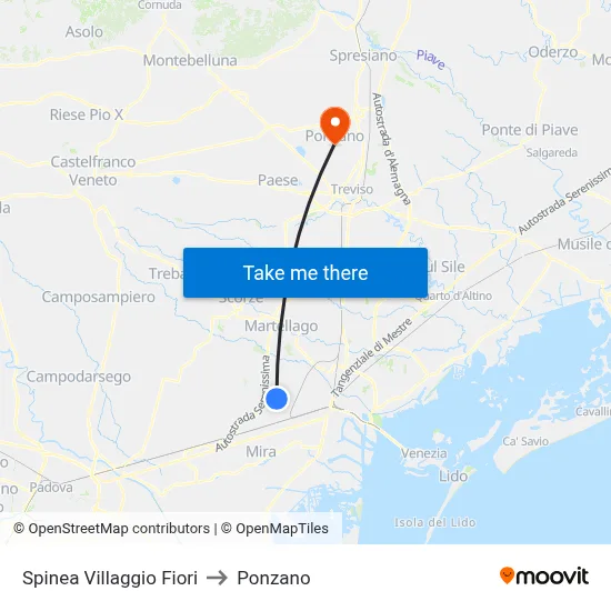 Spinea Flower Village to Ponzano map