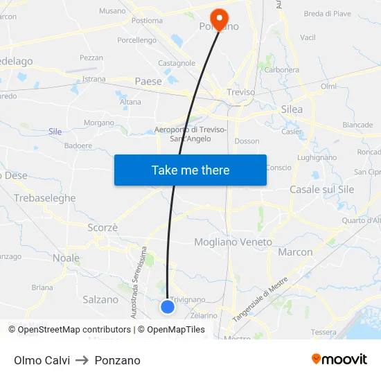 Olmo Calvi to Ponzano map