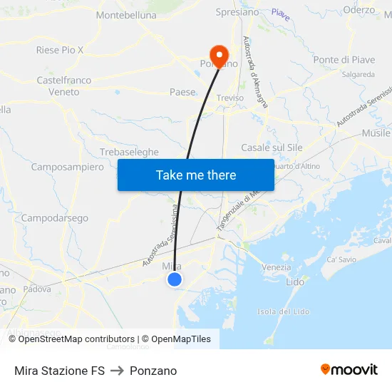 Mira Railway Station to Ponzano map