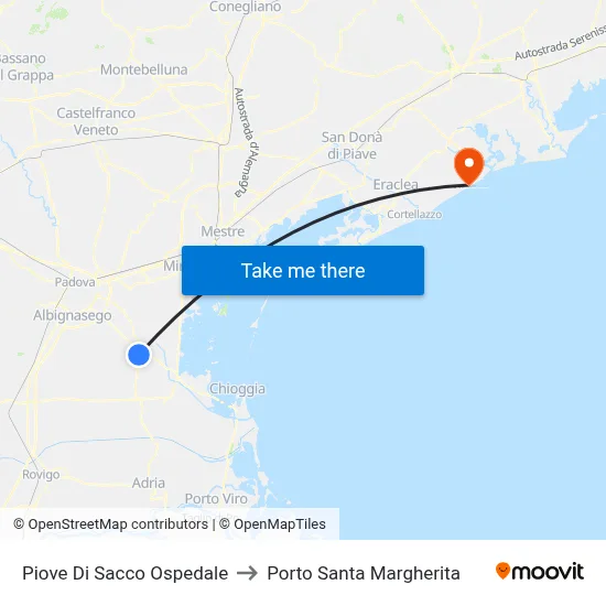 Piove Di Sacco Hospital to Santa Margherita Port map