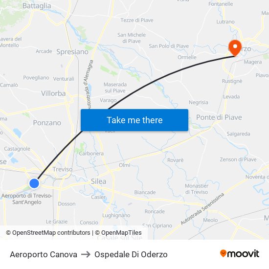 Aeroporto Canova to Ospedale Di Oderzo map