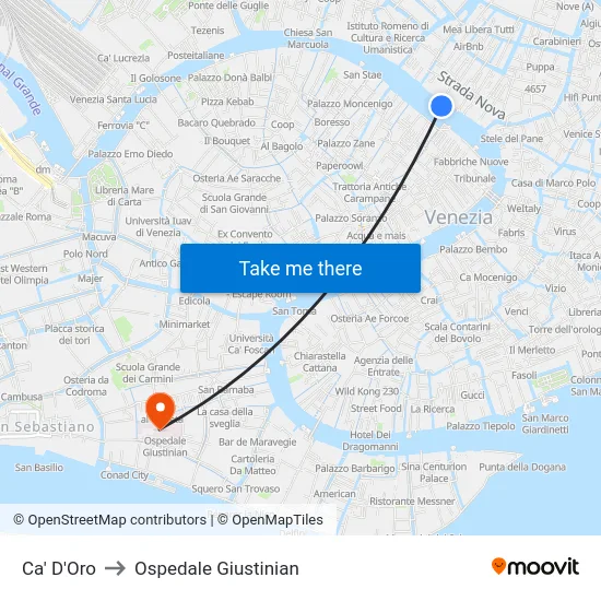 Ca' D'Oro to Ospedale Giustinian map