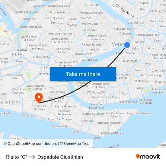 Rialto "C" to Ospedale Giustinian map
