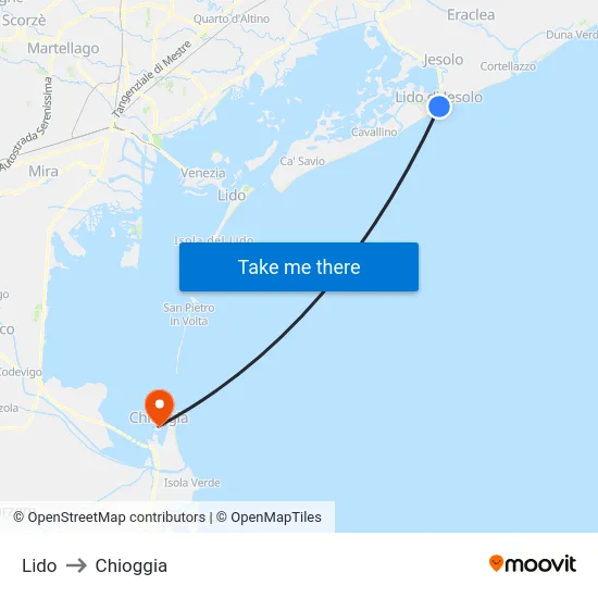 Lido to Chioggia map