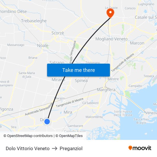 Dolo Vittorio Veneto to Preganziol map