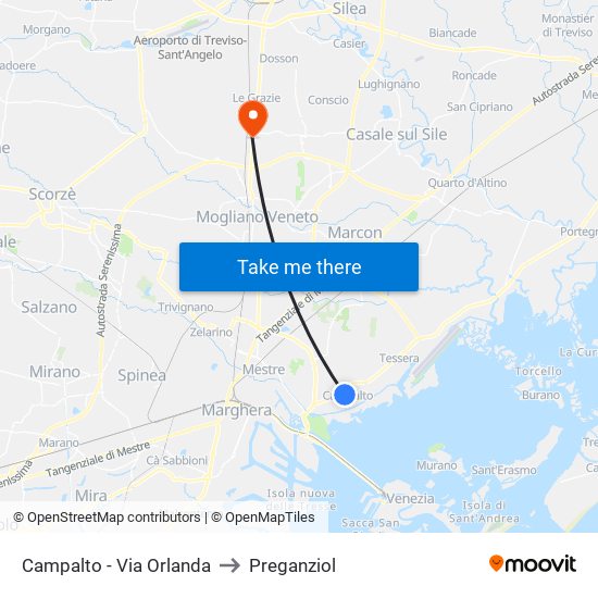 Campalto - Via Orlanda to Preganziol map