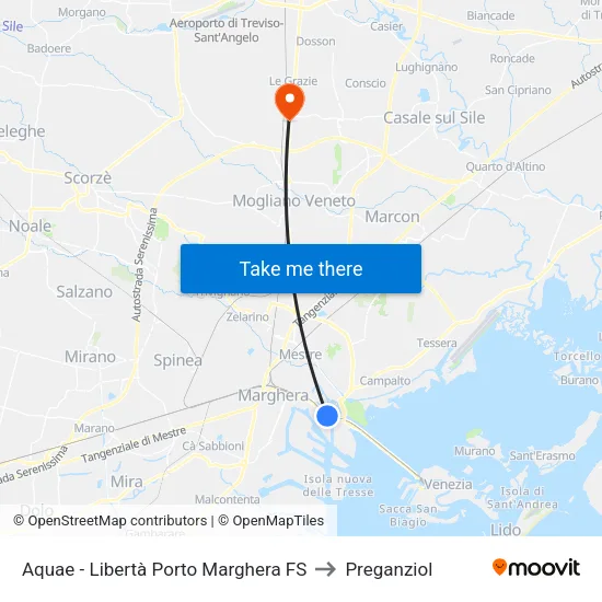 Aquae - Libertà Porto Marghera FS to Preganziol map