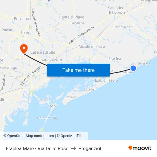 Eraclea Mare - Via Delle Rose to Preganziol map