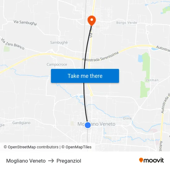 Mogliano Veneto to Preganziol map