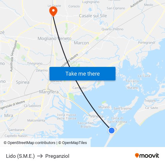 Lido (S.M.E.) to Preganziol map