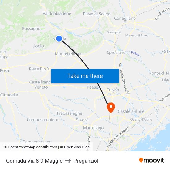 Cornuda  Via 8-9 Maggio to Preganziol map