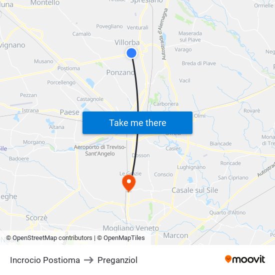 Incrocio Postioma to Preganziol map