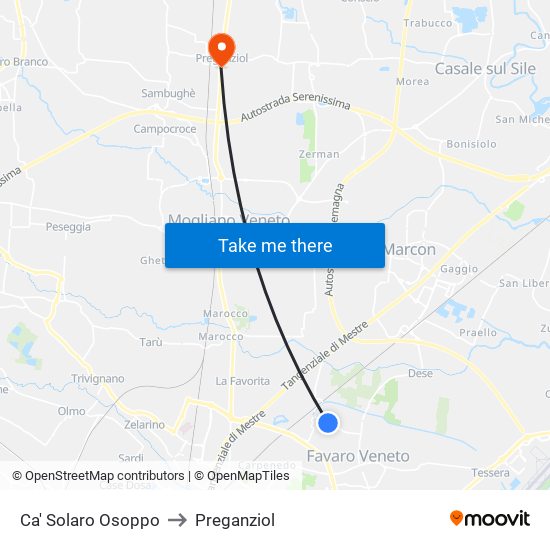 Ca' Solaro Osoppo to Preganziol map