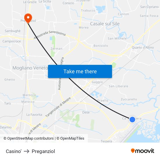 Casino' to Preganziol map