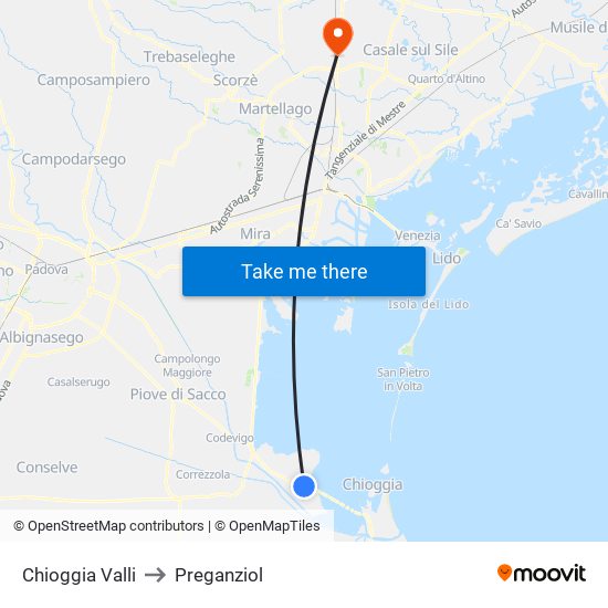 Chioggia Valli to Preganziol map