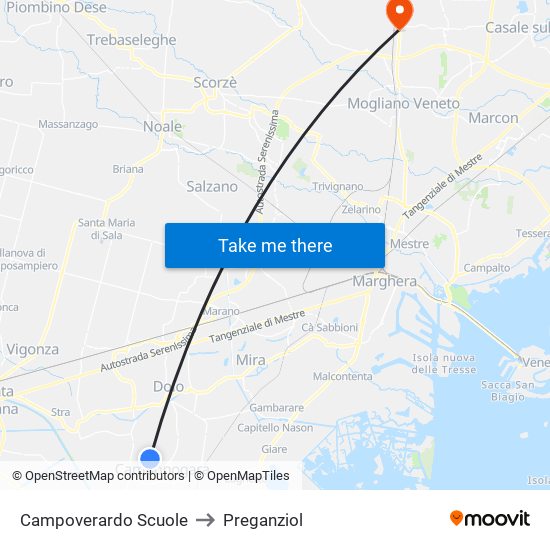 Campoverardo Scuole to Preganziol map