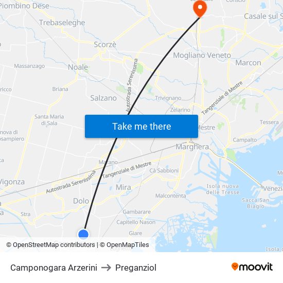 Camponogara Arzerini to Preganziol map